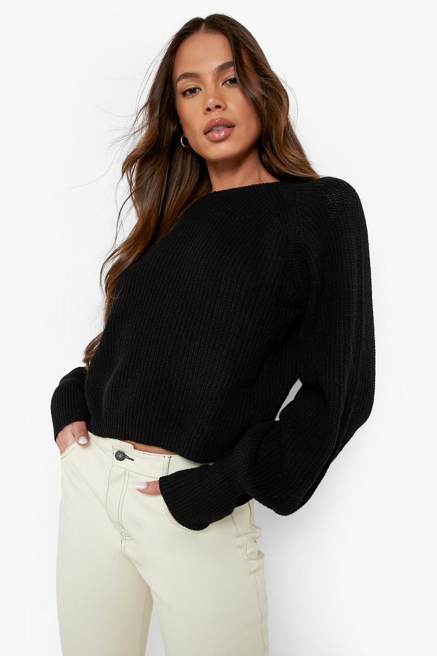 Black Recycled Crop Sweater image number 1