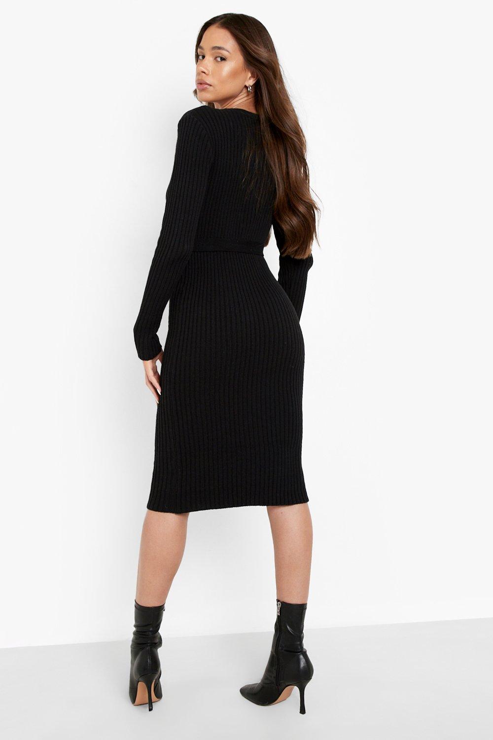 Boohoo tie cuff rib knit outlet dress