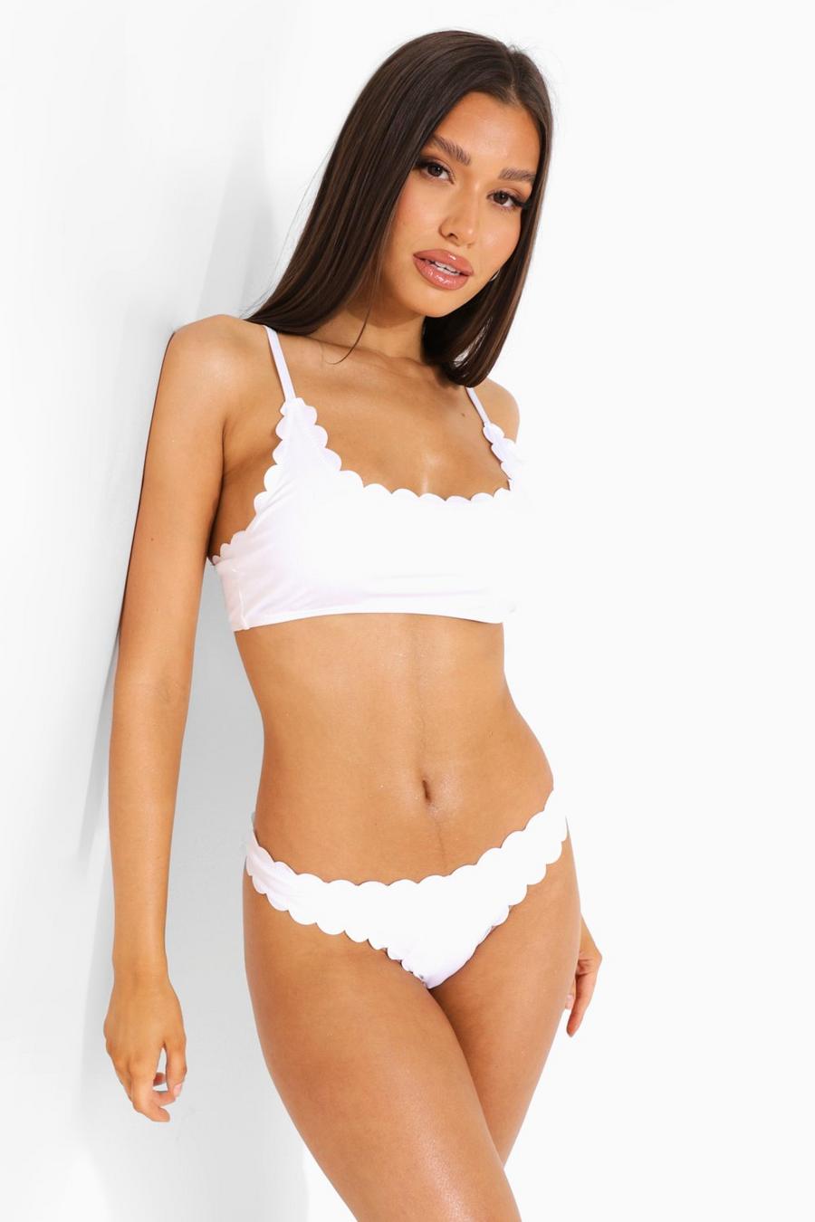 Weiße Hipster-Bikinihose mit Muschelsaum, White image number 1