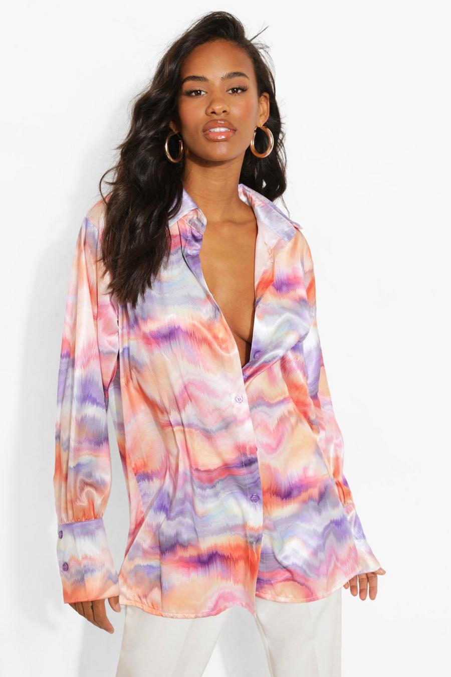 Multi Abstract Print Oversized Satin Shirt image number 1