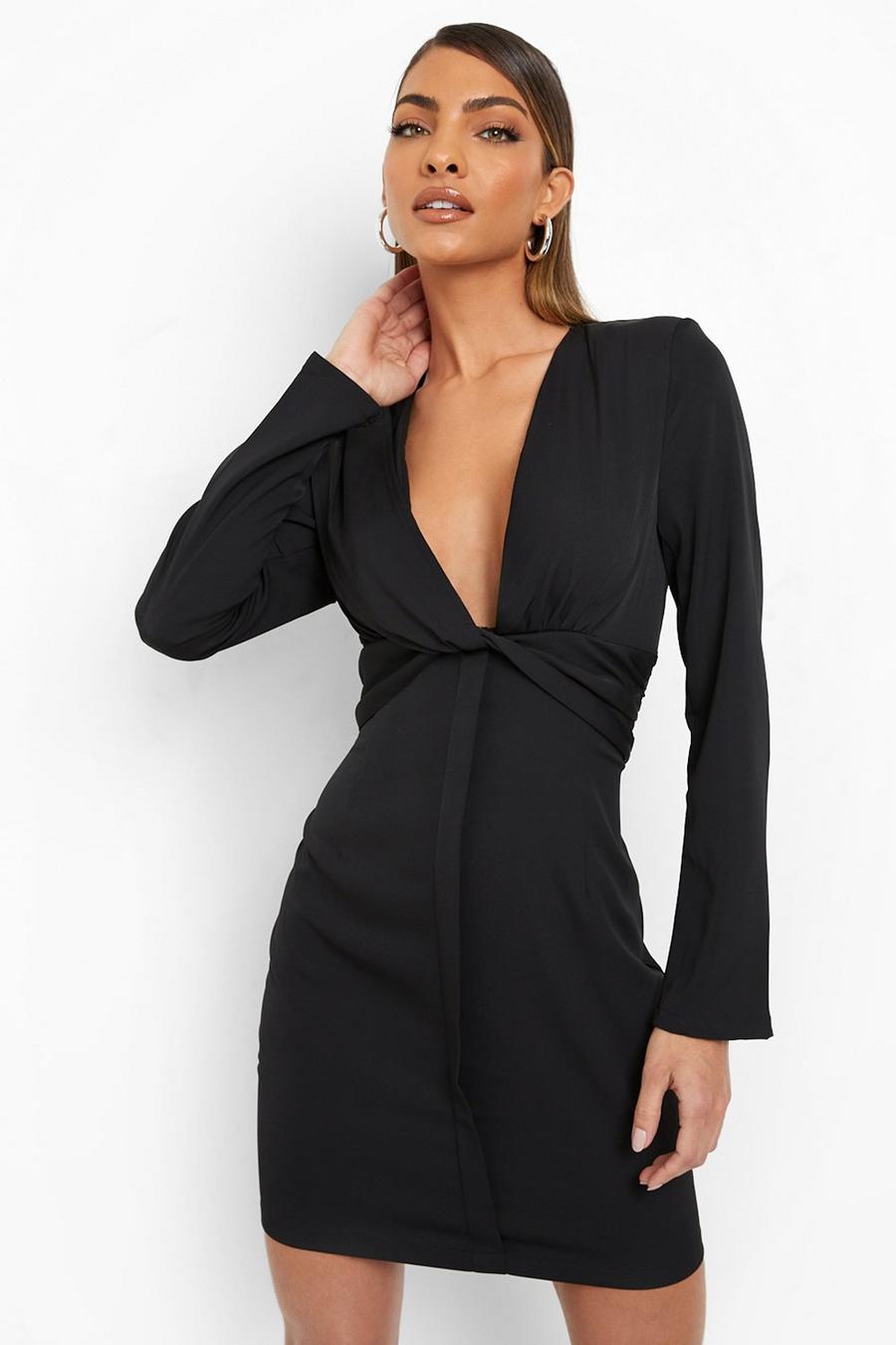 Black Woven Twist Detail Blazer Dress image number 1