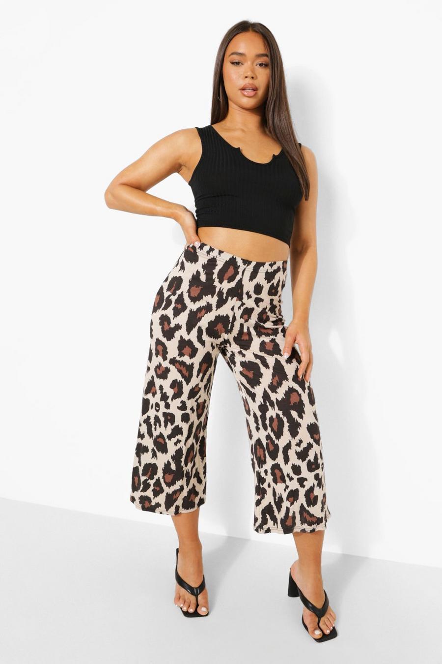 Pantaloni culottes in Jersey leopardato, Brown image number 1