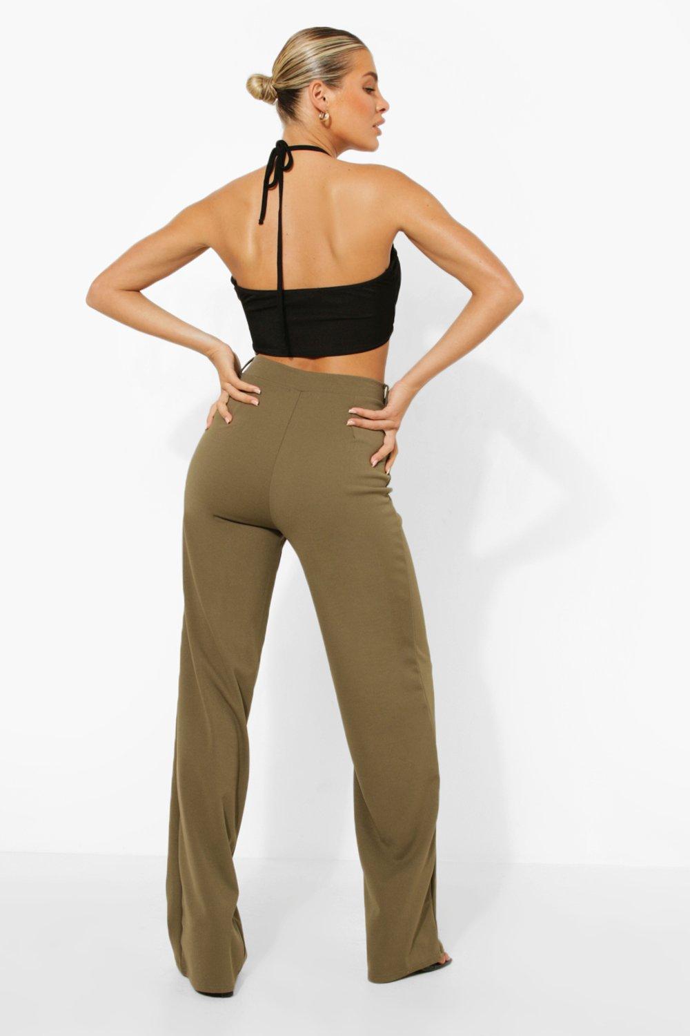 Tall Khaki Ripple Ribbed Wide Leg Trousers