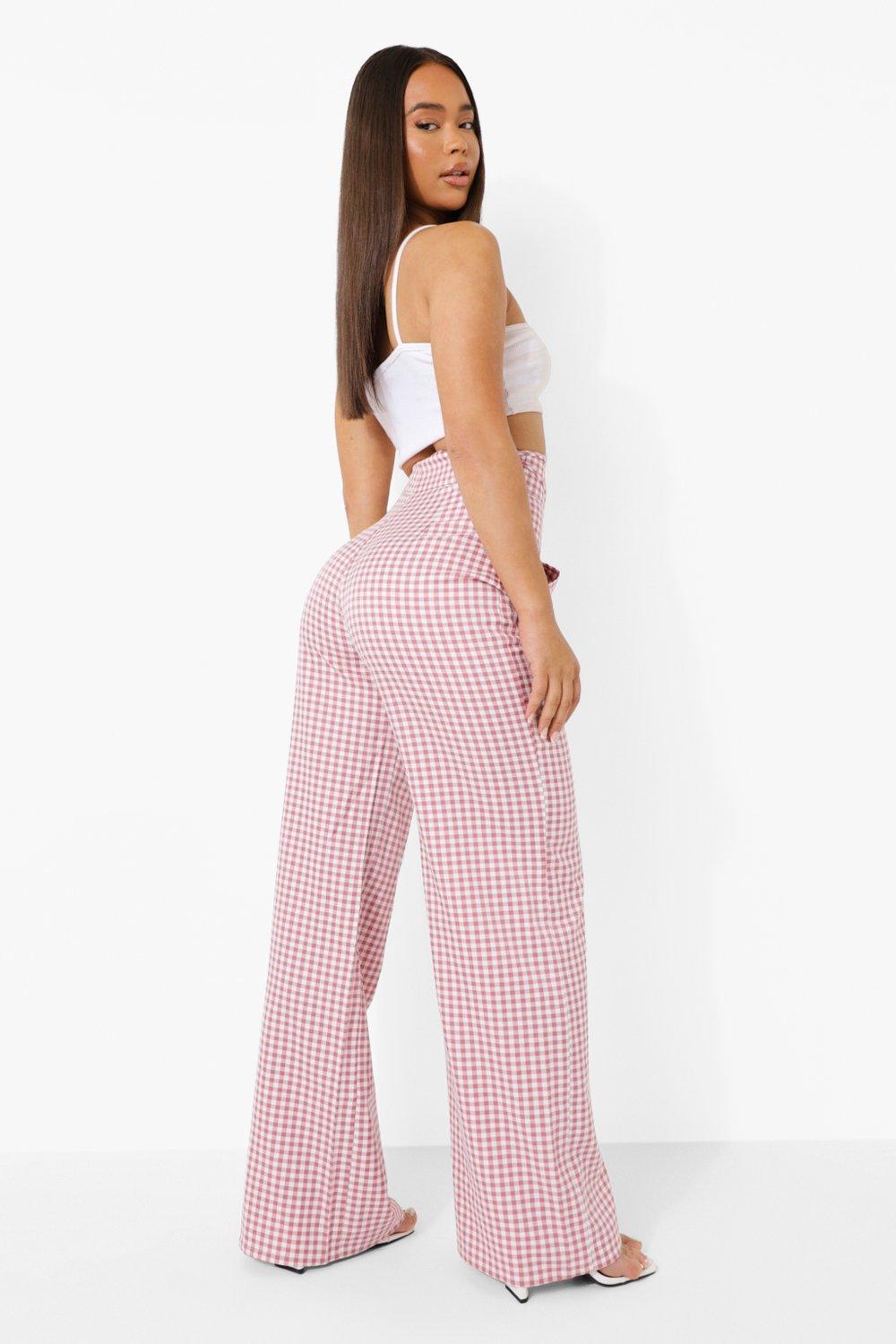 High Waisted Wide Leg Gingham Pants