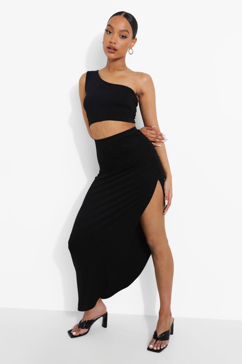 Long jersey skirt with side split sale