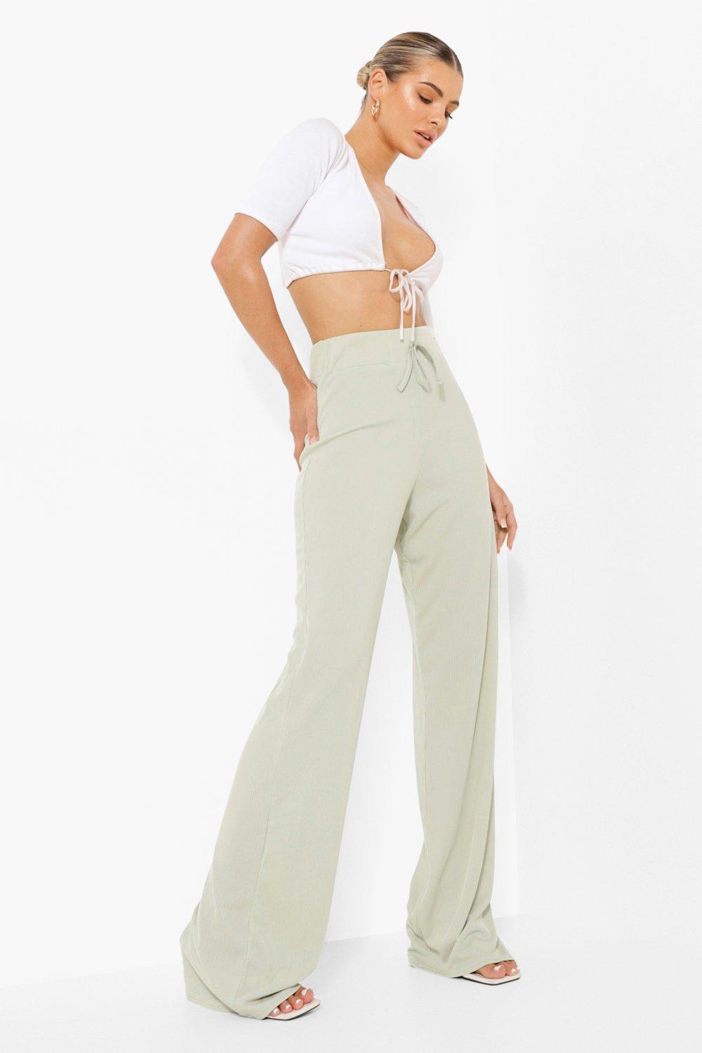 Rib Thick Waist Wide Leg Pants