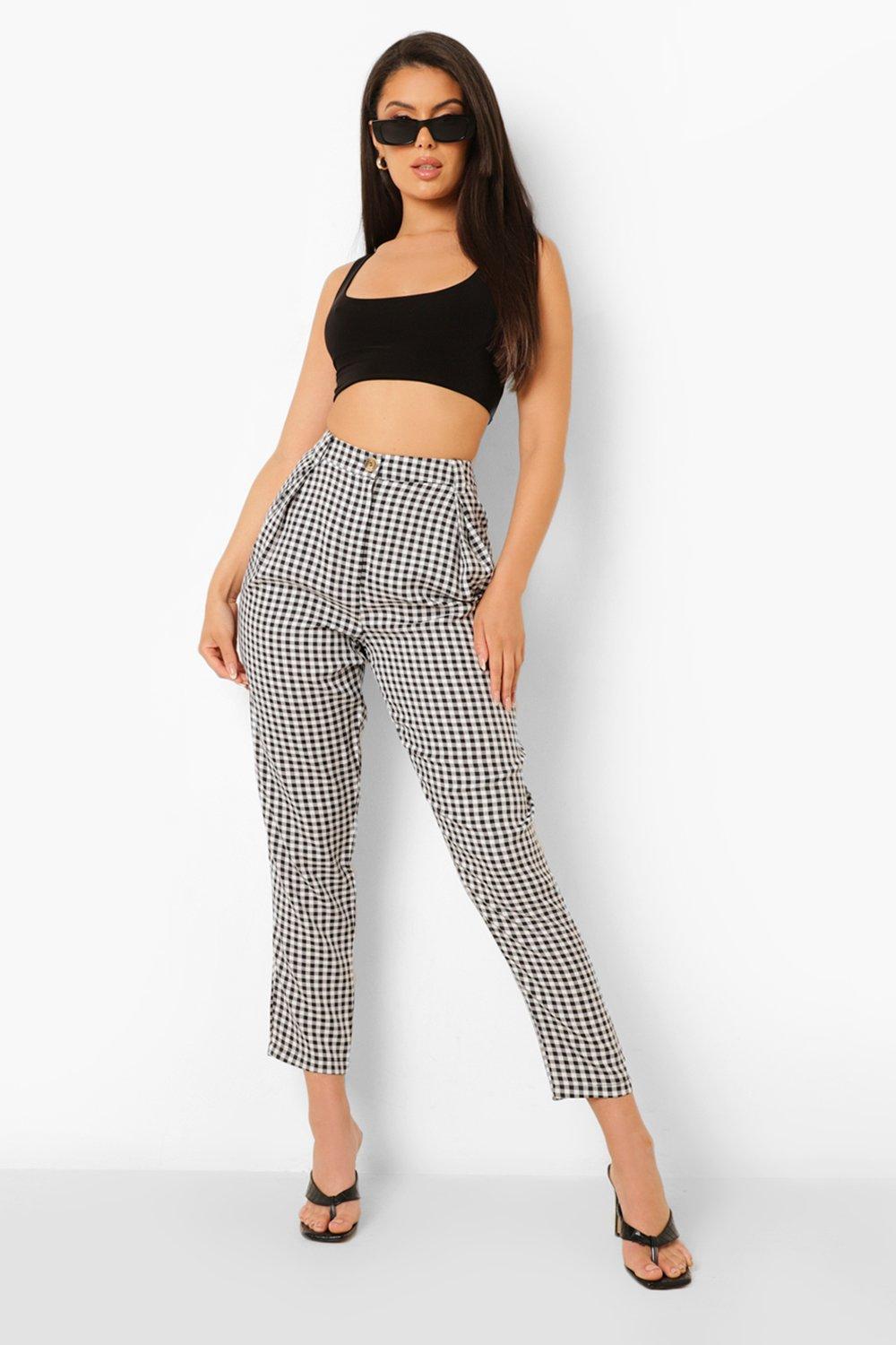 Gingham Tapered Cigarette Pants