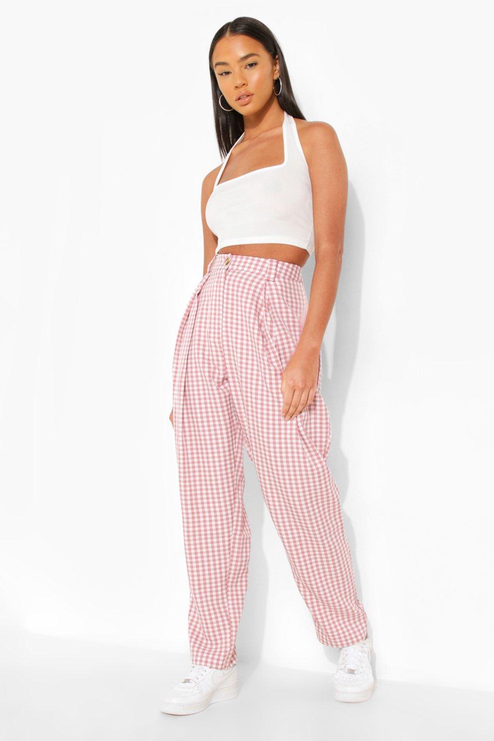 pink gingham trouser suit