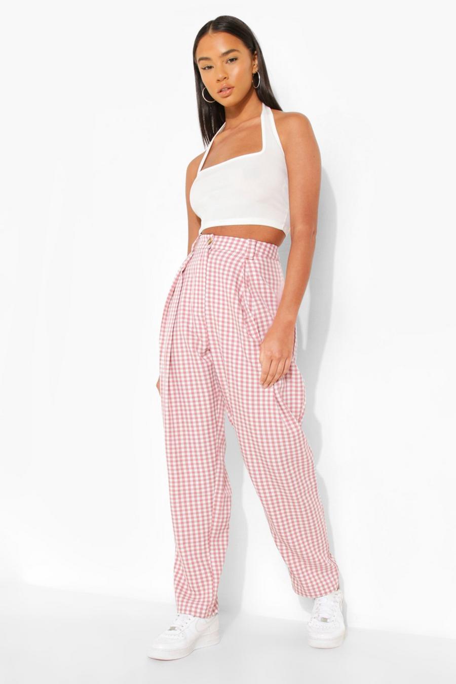 Blush pink Gingham Tapered Cigarette Pants