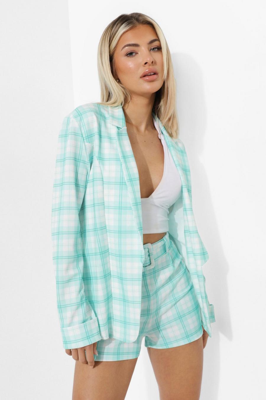 Mint Pastel Check Fitted Tailored Blazer image number 1