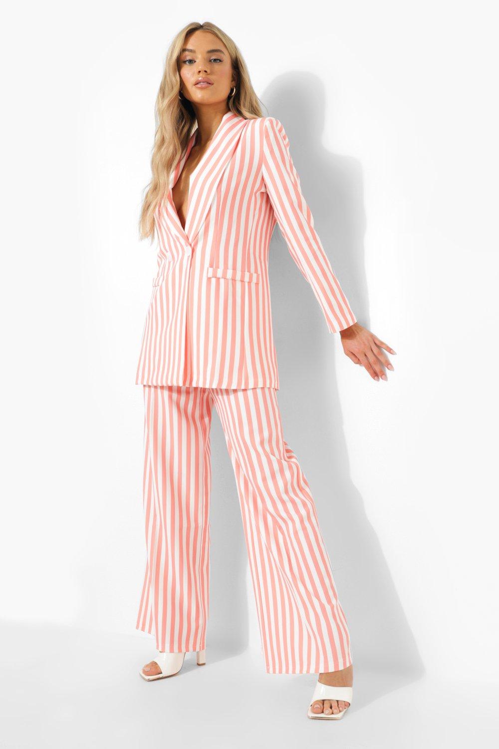 Coral Pastel Stripe Tailored Wide Leg Trousers