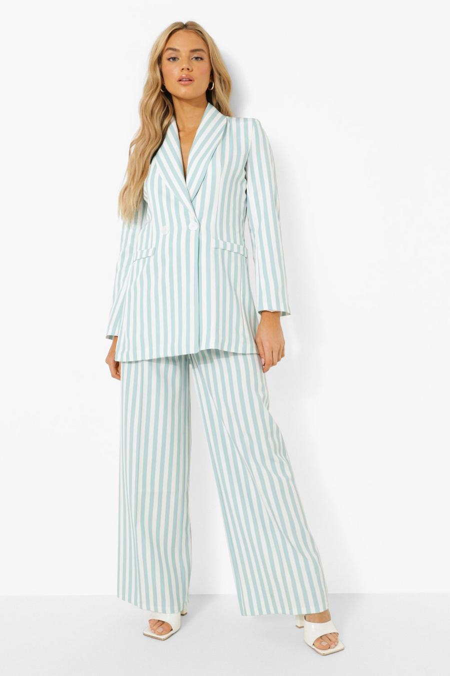 Mint Pastel Stripe Tailored Wide Leg Trousers image number 1