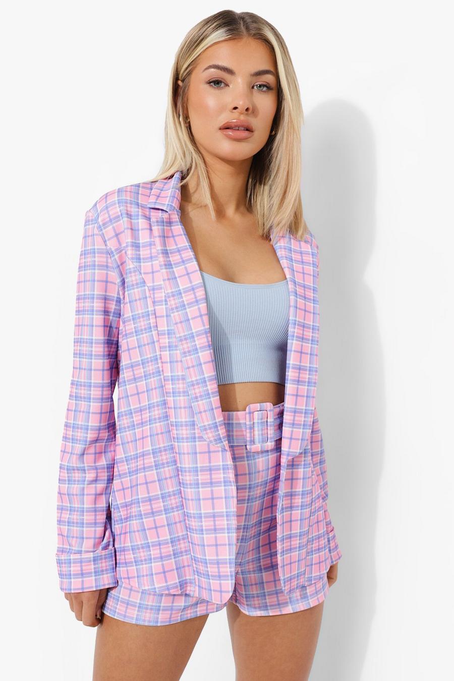 Pink Pastel Check Fitted Tailored Blazer image number 1