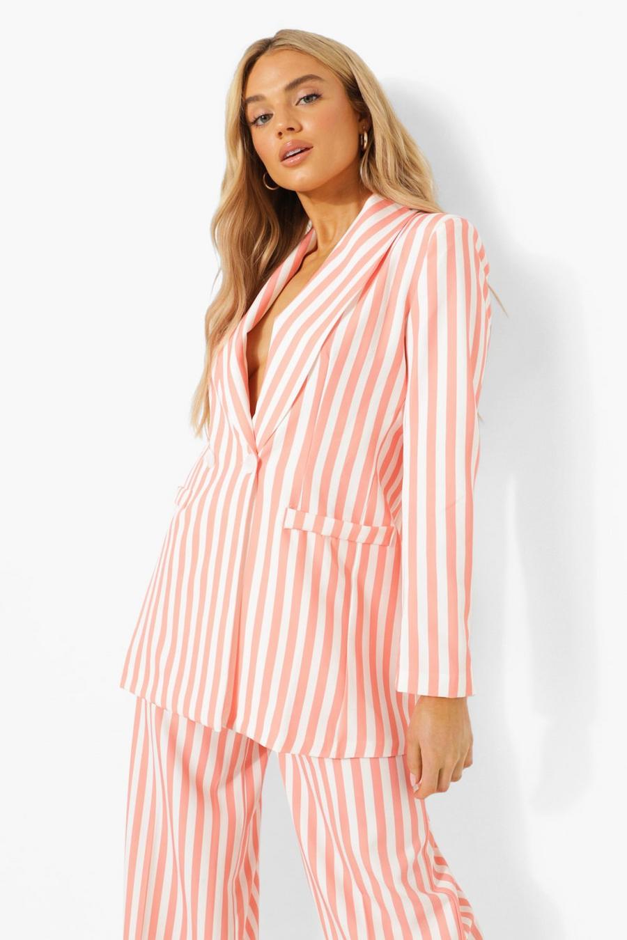 Coral pink Pastel Stripe Tailored Blazer image number 1