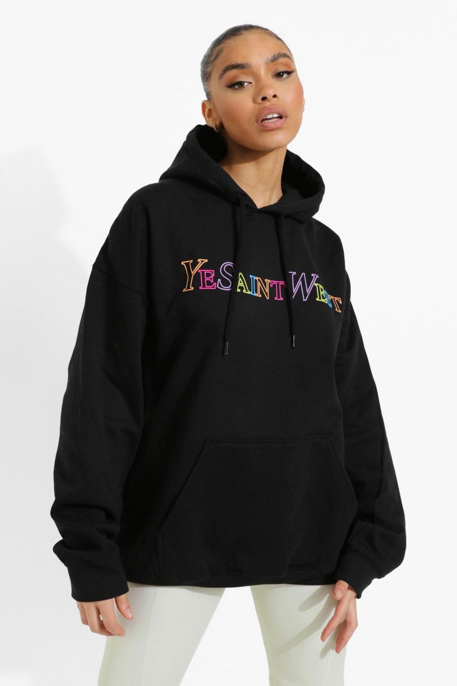 Black Oversized Ye Saint West Hoodie image number 1