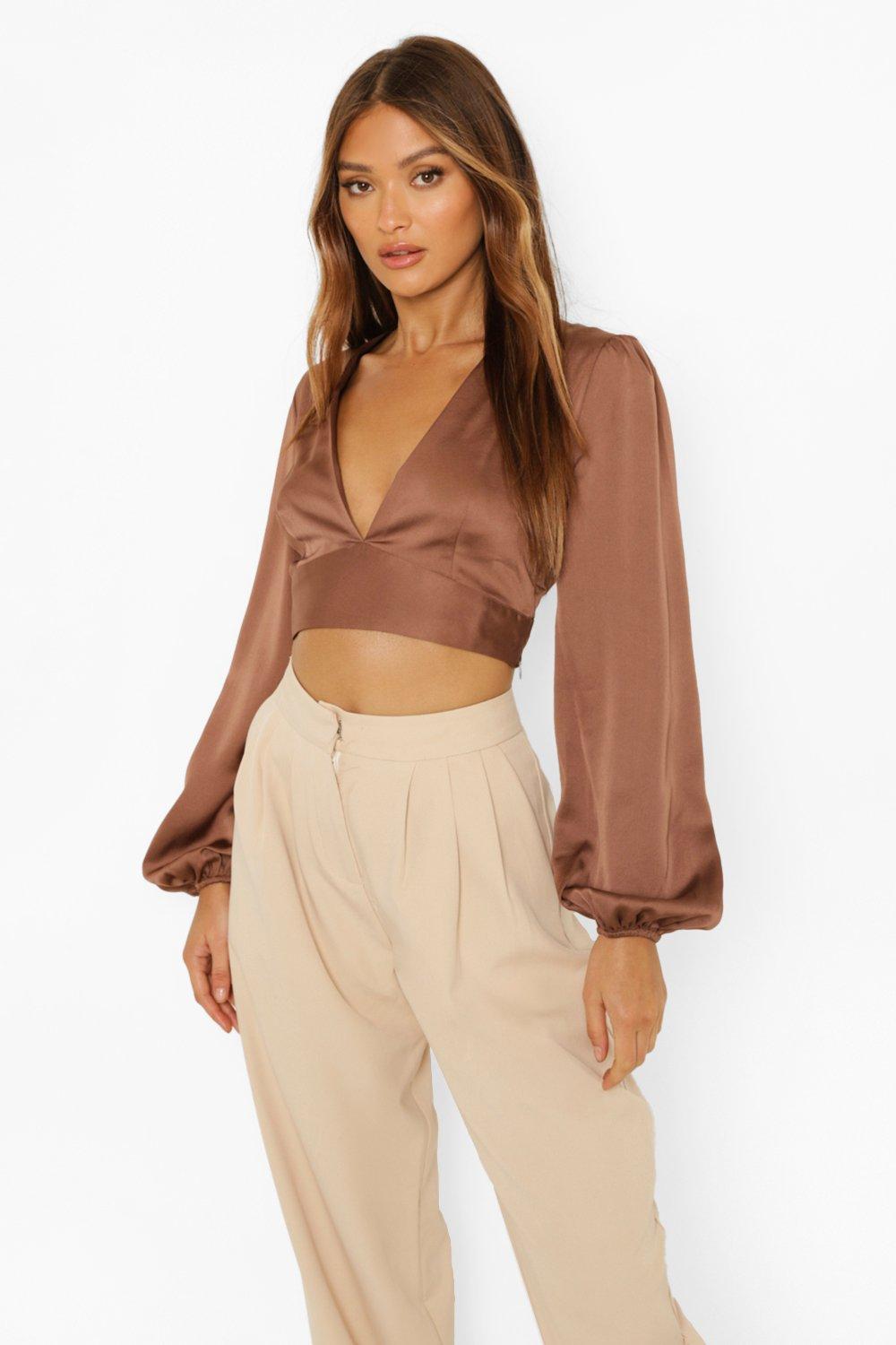 Satin Puff Sleeve Top boohoo