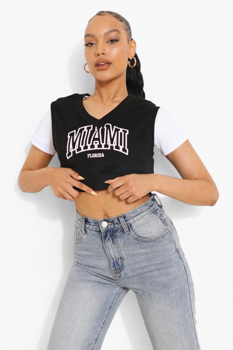 Black Miami Cropped V Neck Sleeveless Sweatshirt image number 1