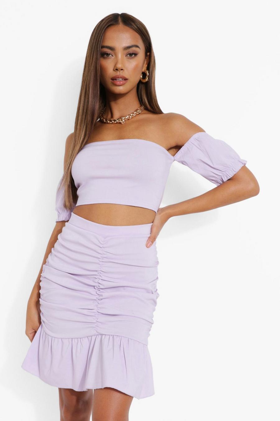 Lilac Bardot Crop & Ruched Skirt Set image number 1