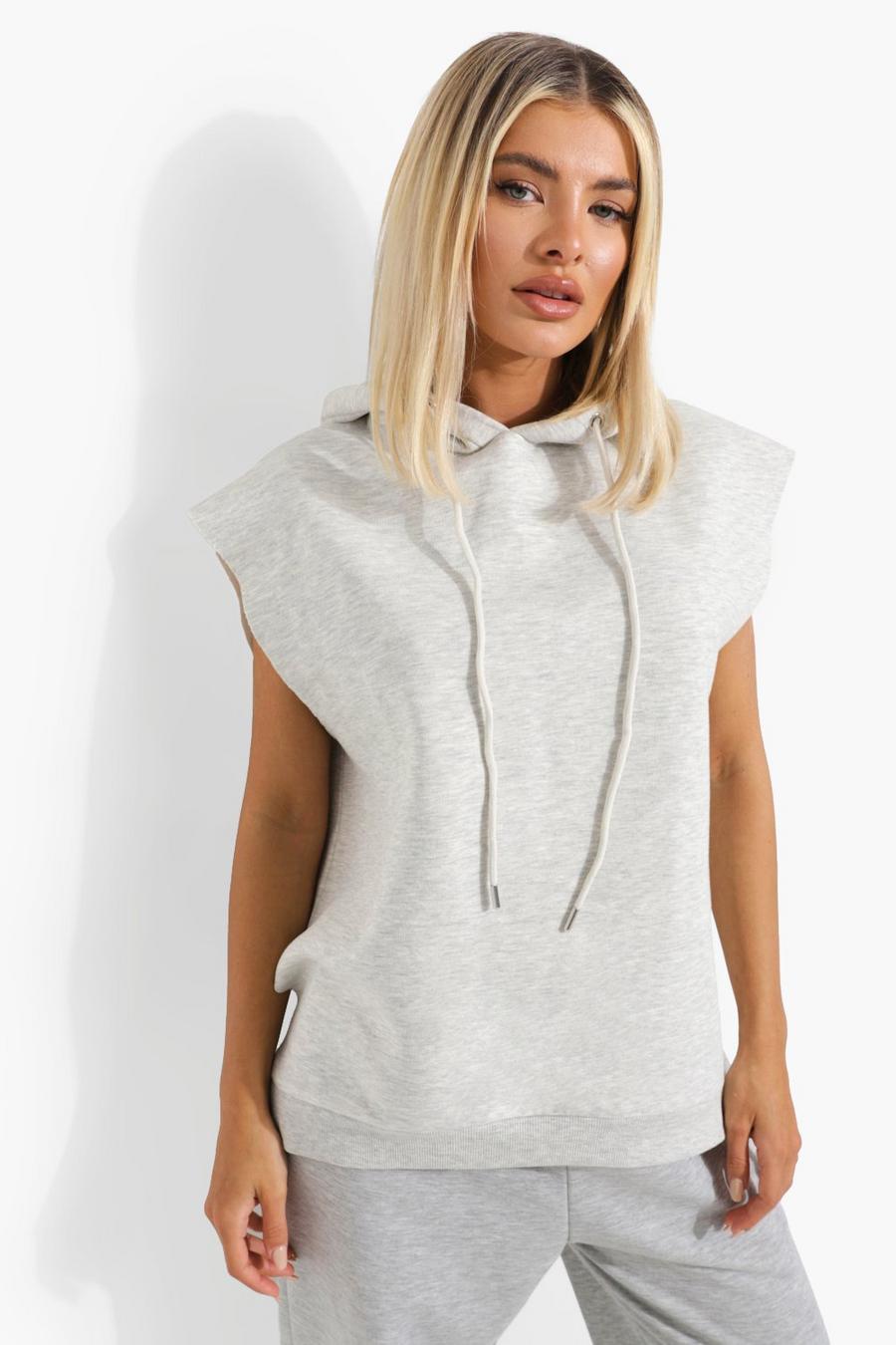 Ash grey Oversized Split Hem Sleeveless Hoodie image number 1