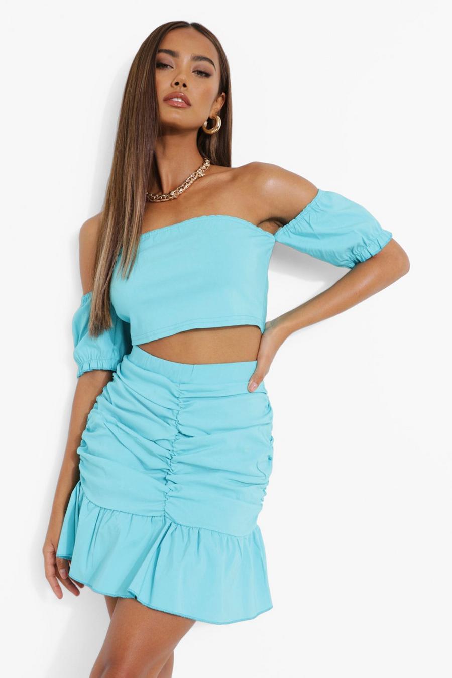 Azure Bardot Crop & Ruched Skirt Set image number 1