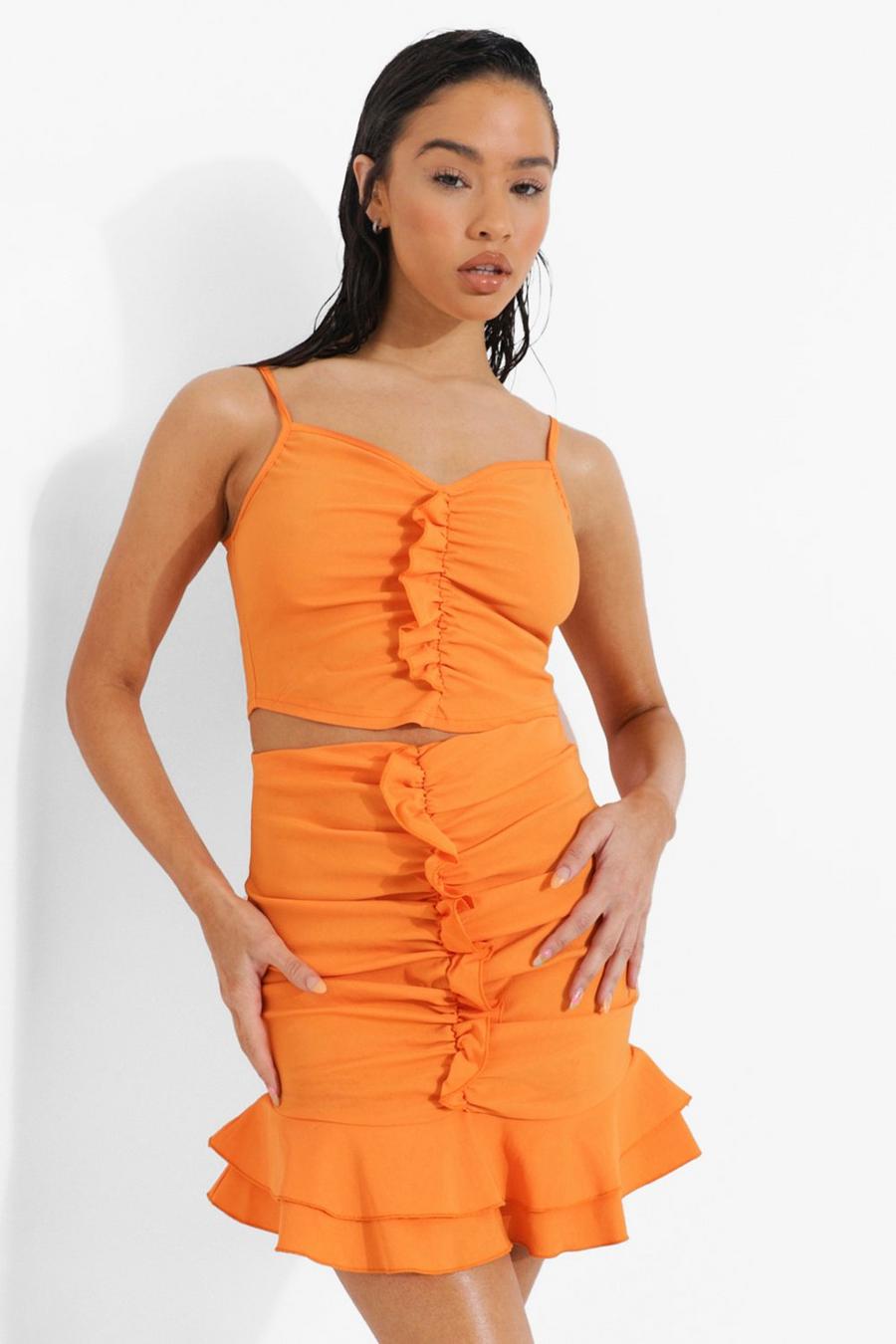 Orange Ruffle Sweetheart Crop & Skirt Set image number 1