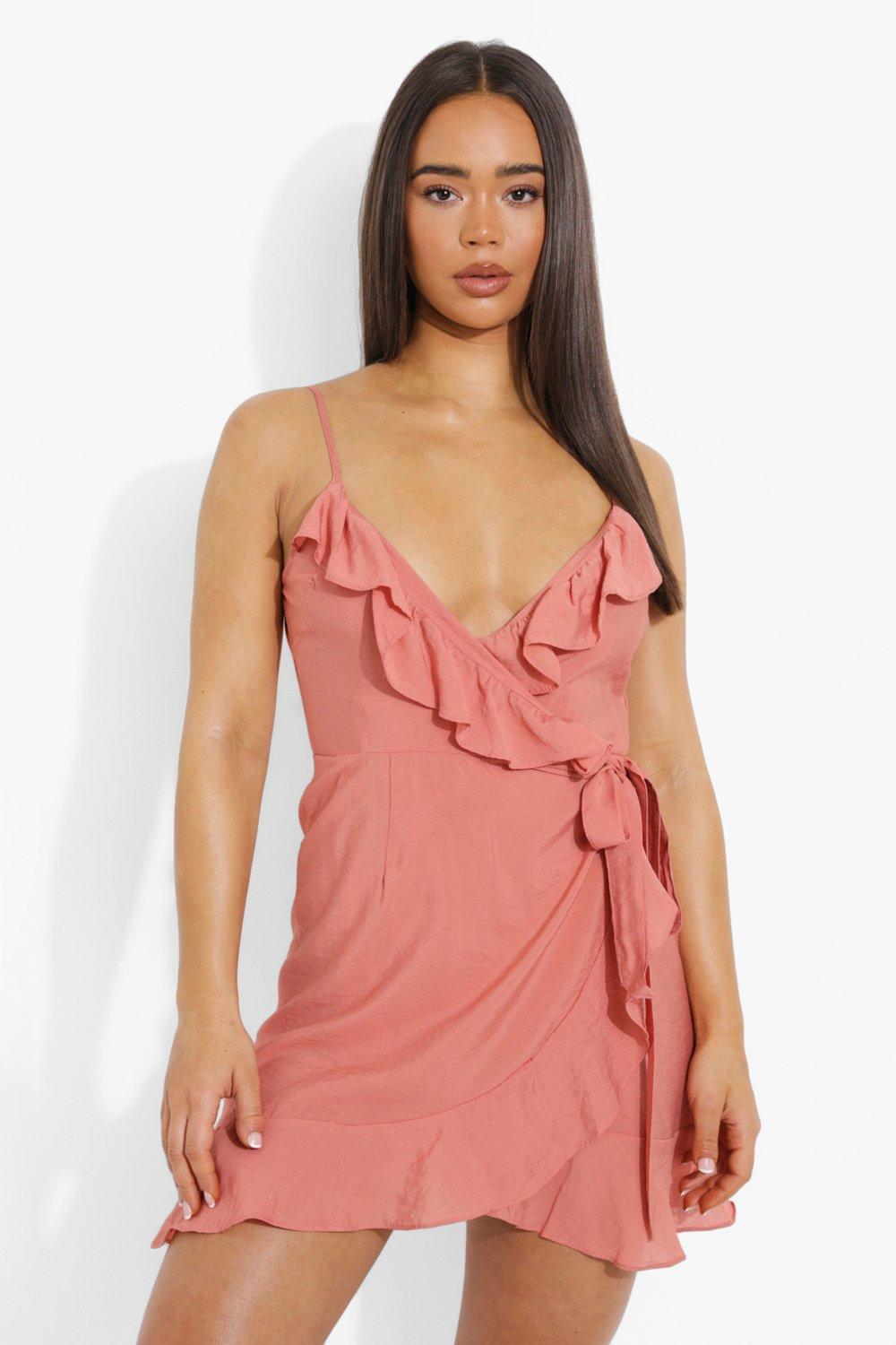 Mini ruffle wrap dress sale