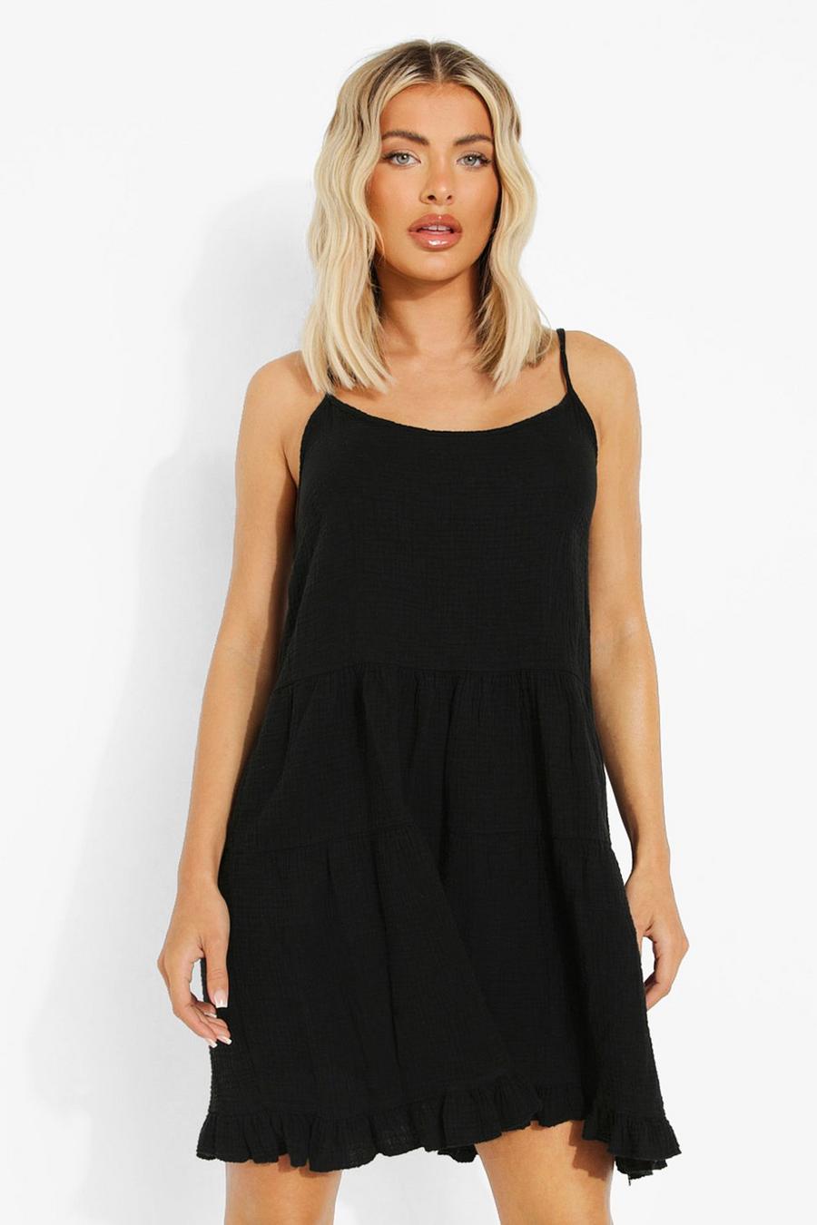 Black Textured Cotton Tiered Playsuit image number 1