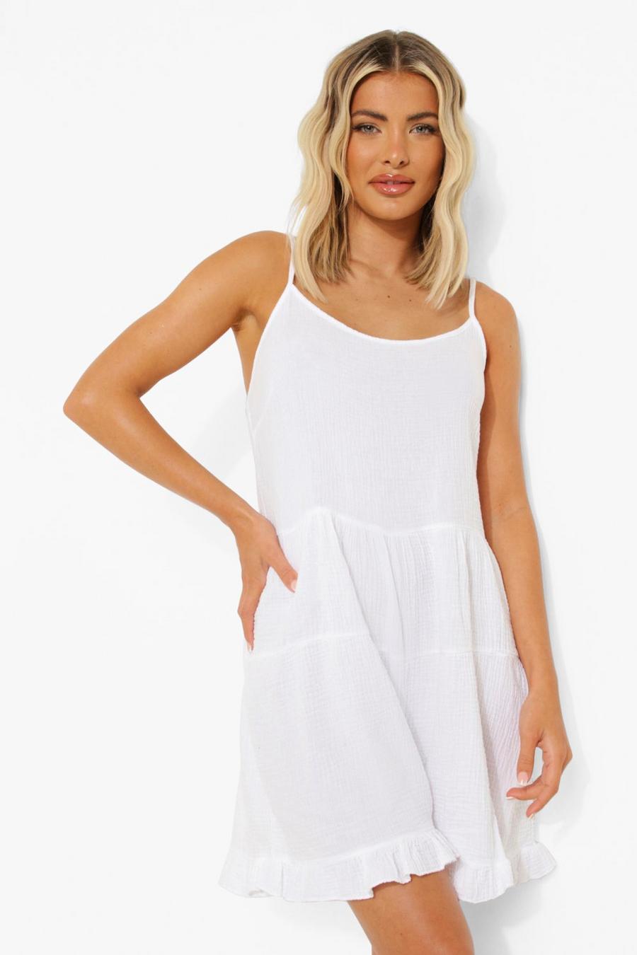 White Textured Cotton Tiered Playsuit image number 1