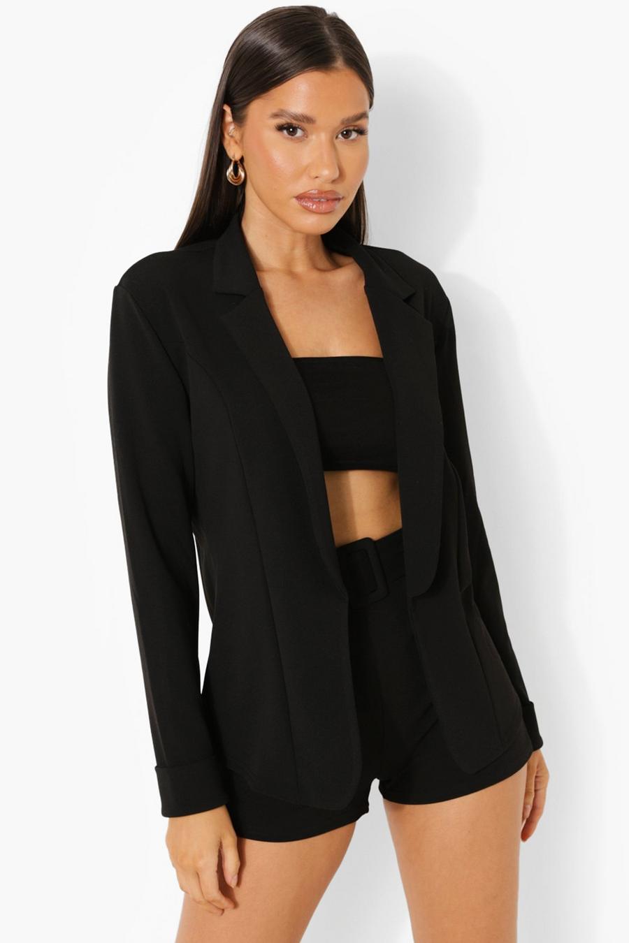 Black Mix & Match Tailored Fitted Crepe Blazer image number 1