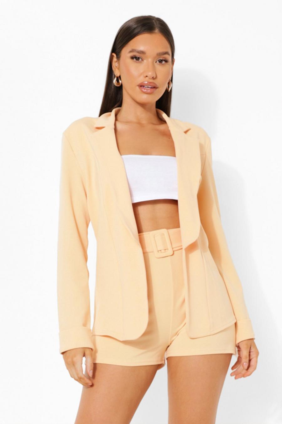 Peach Mix & Match Tailored Fitted Crepe Blazer image number 1