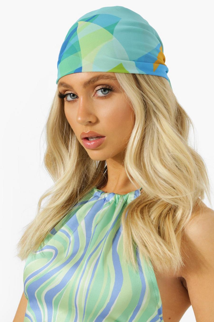 Green Geo Print Chiffon Headscarf image number 1