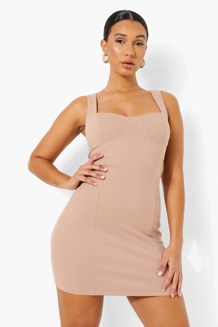 Taupe Strappy Cut Detail Mini Dress image number 1
