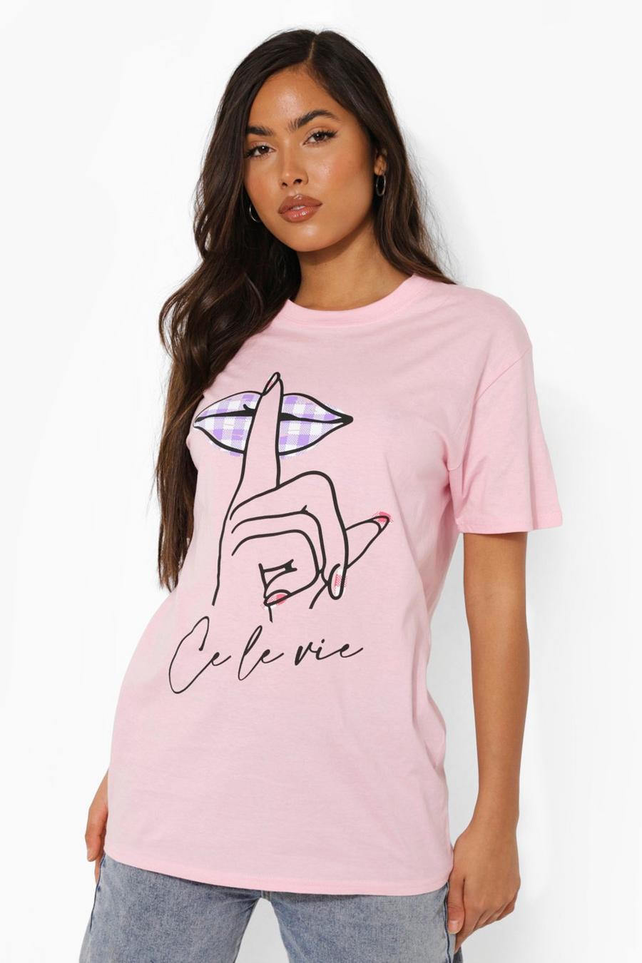 Light pink Gingham Graphic Print Oversized T-shirt image number 1