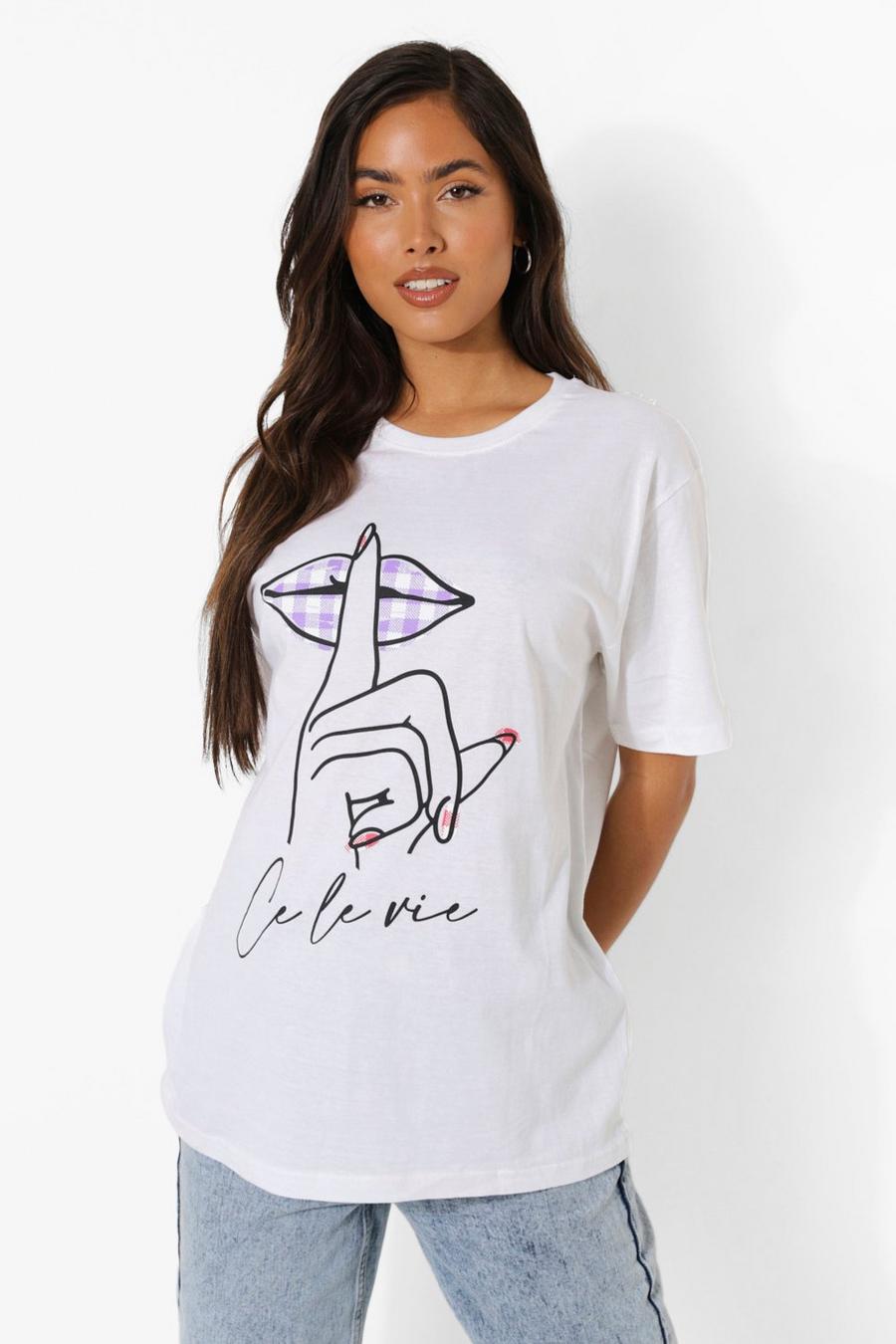 Gingham Oversize T-Shirt mit Print, White image number 1