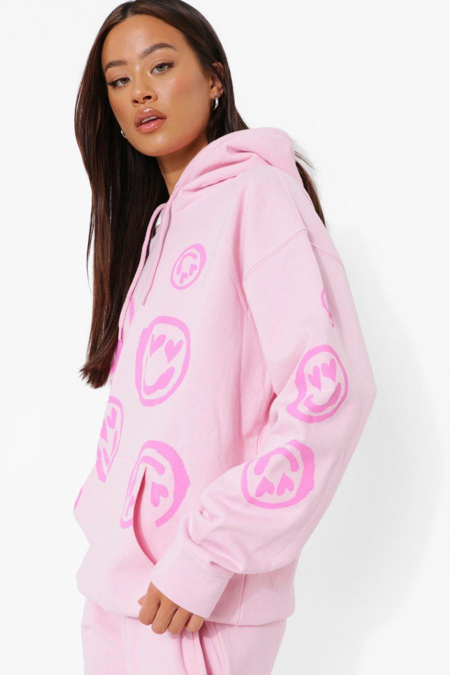 Light pink Oversized Heart Face Hoodie image number 1