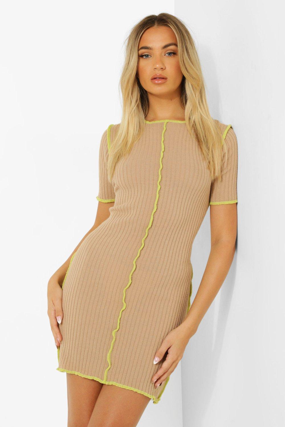 rib knit short sleeve dress