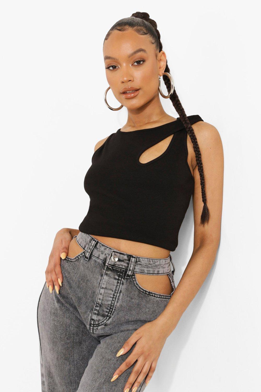 Black cut out crop top sales