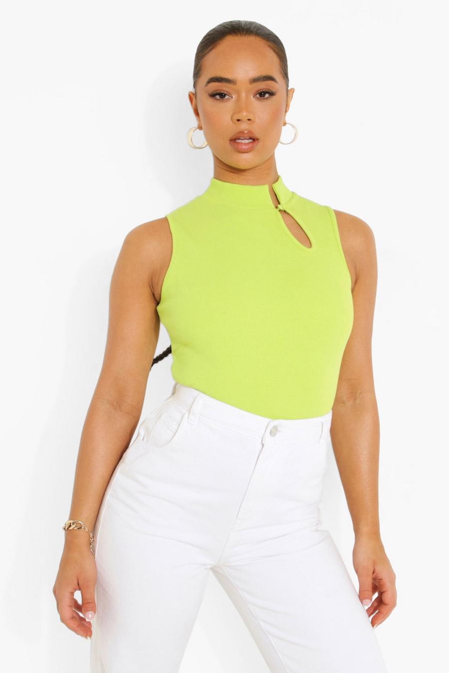 Lime Ribbed Cut Out Detail Crop Top image number 1