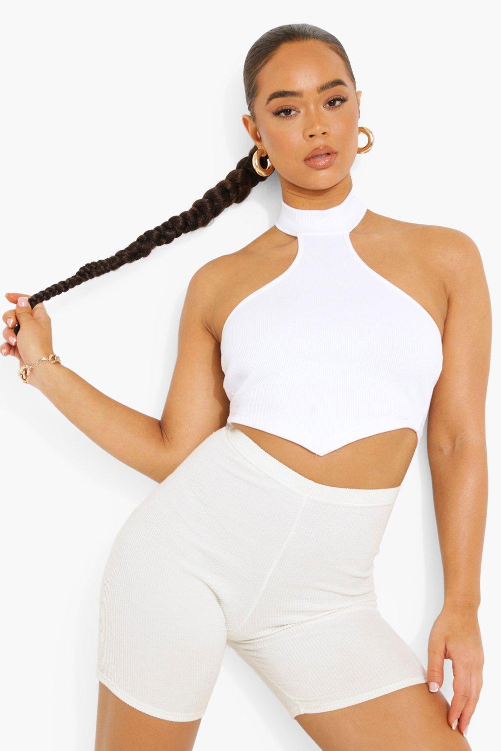 Buy Women White High Neck Sleeveless Rib Crop Top Online At Best Price 