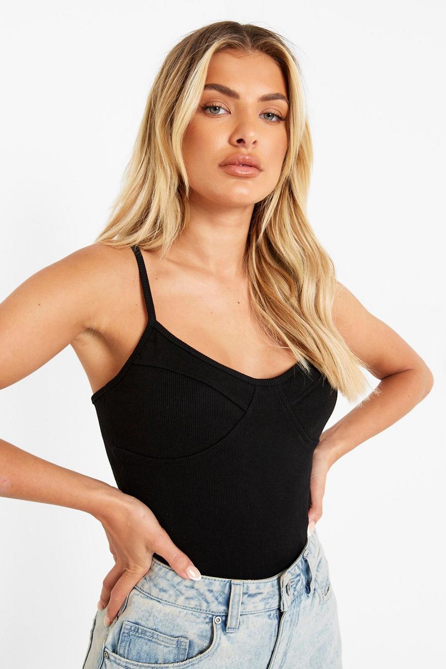 Black Cup Detail Ribbed Camisole image number 1