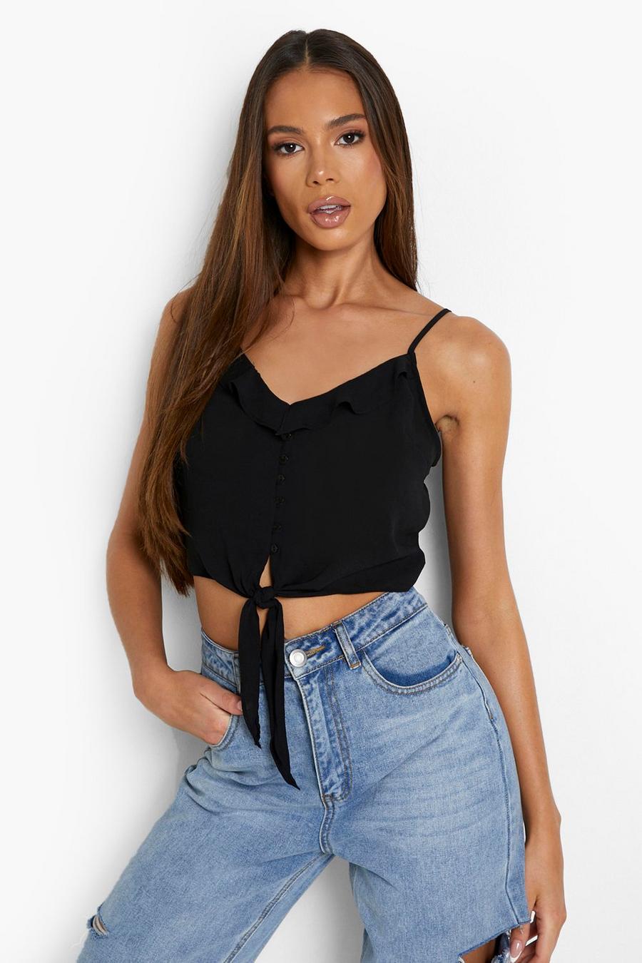 Black Button Up Cami Top image number 1