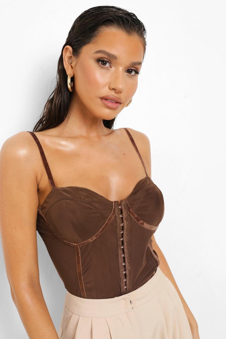 Chocolate Woven Hook And Eye Bodysuit image number 1