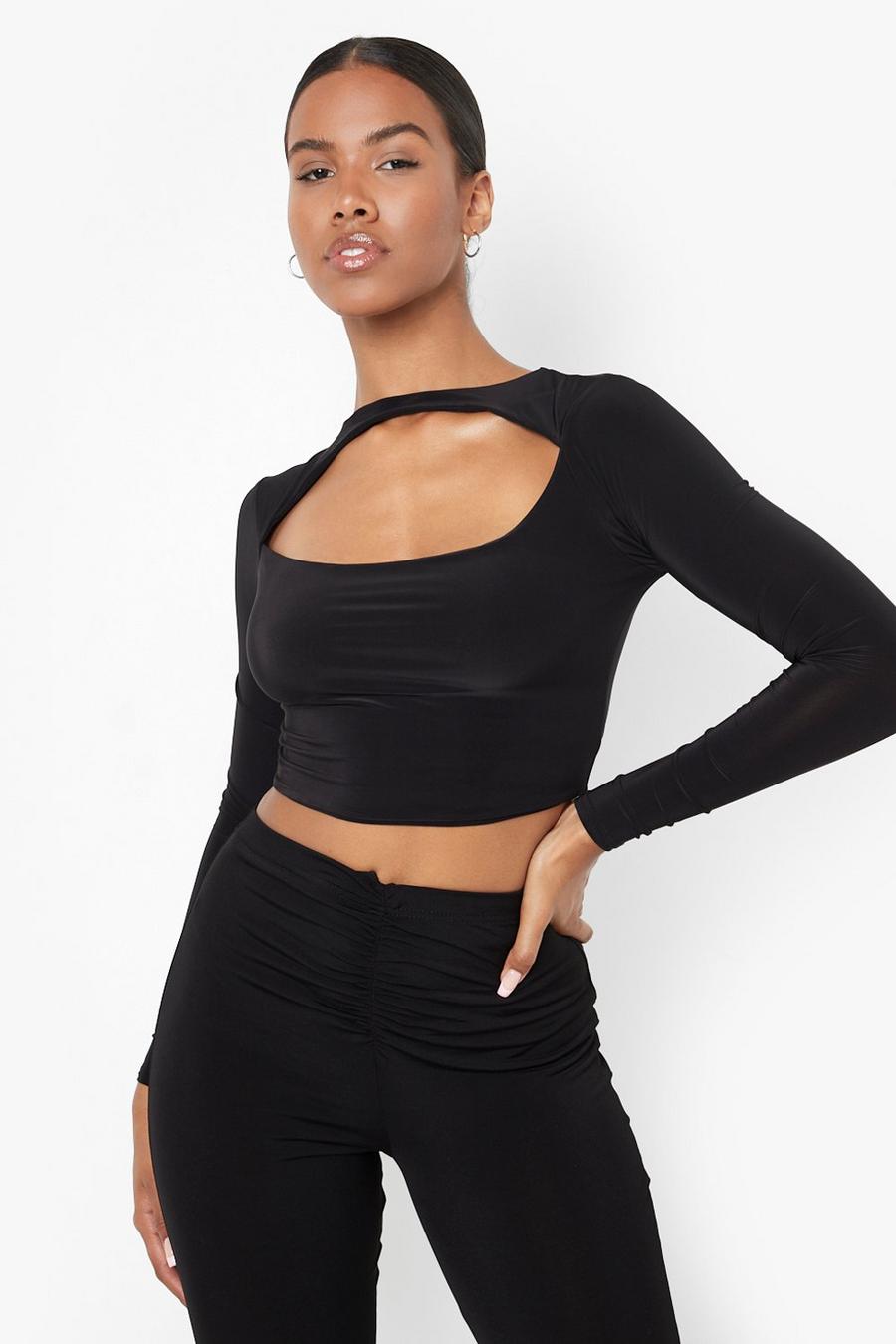 Black Cut Out  Double Layer Crop Top image number 1