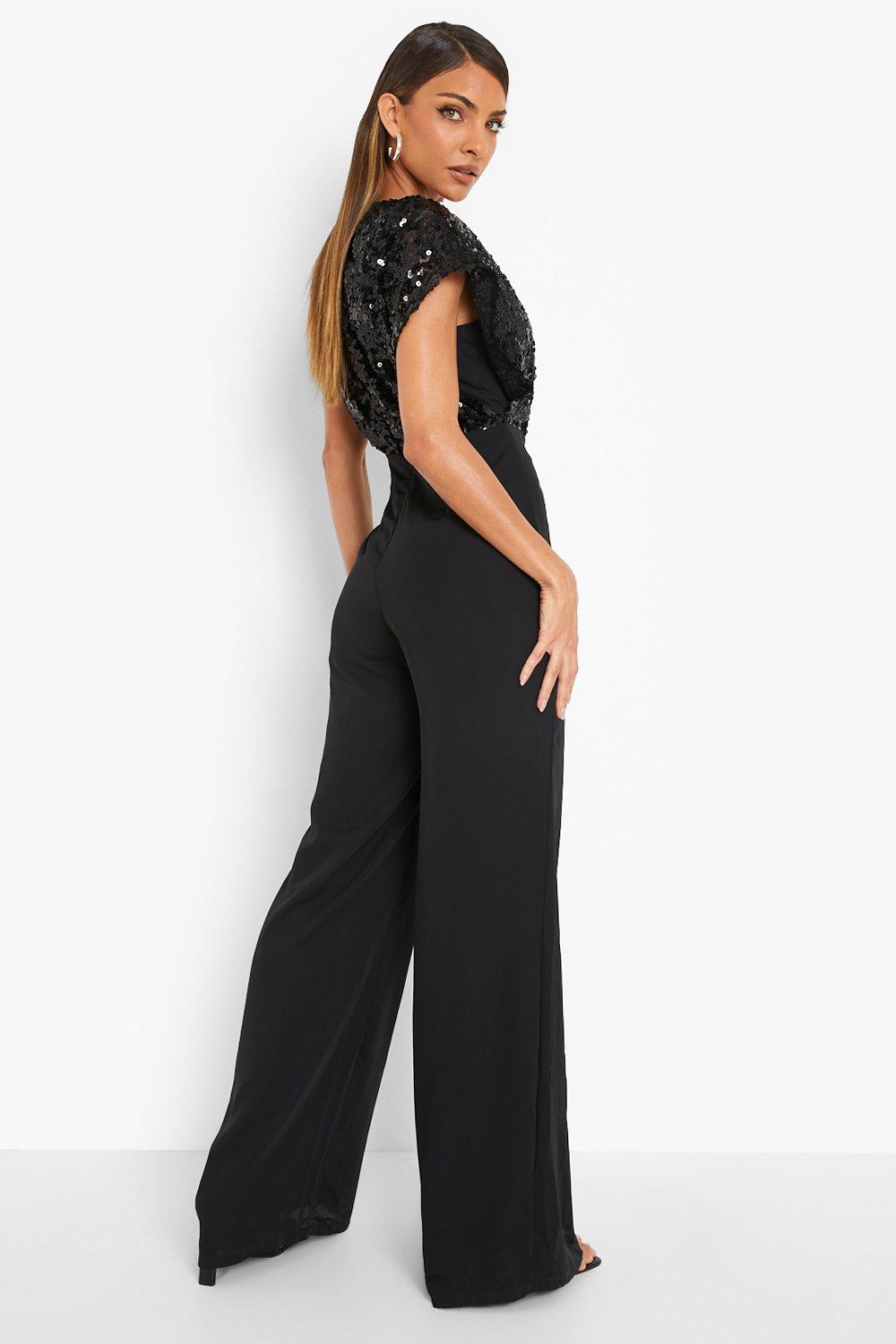 Quiz black sequin lace wide sale leg jumpsuit