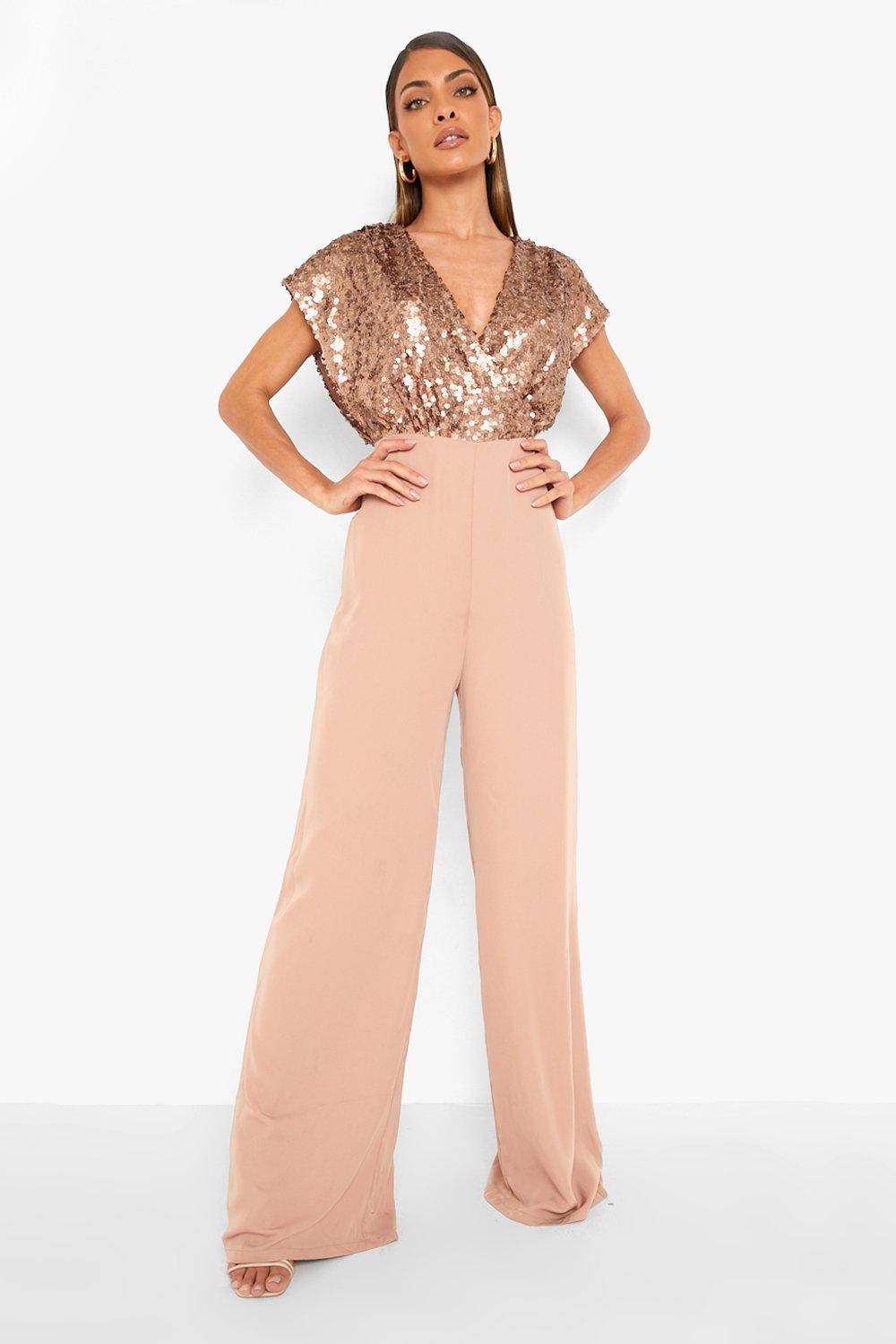 Sequin Wrap Wide Leg Jumpsuit | boohoo USA