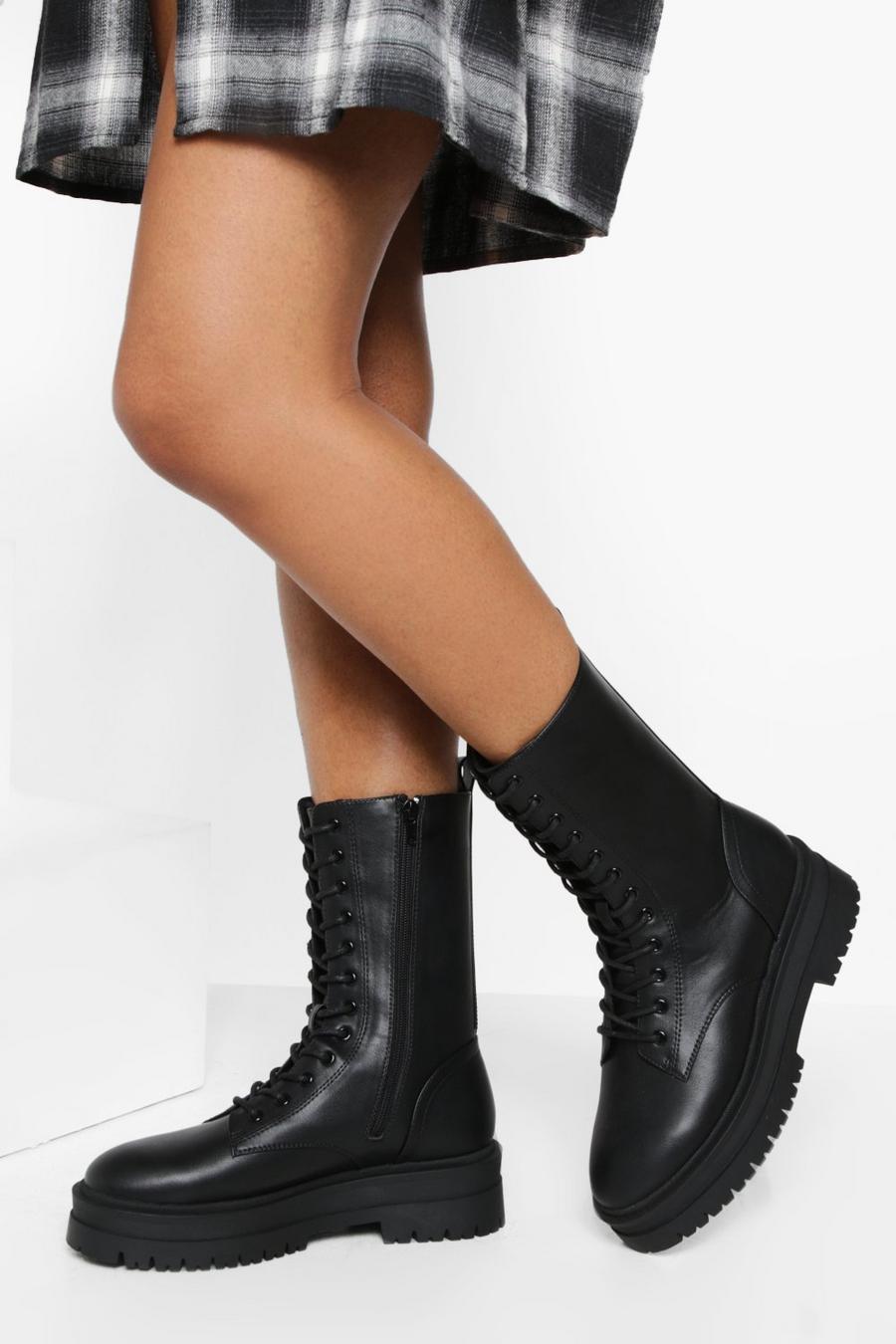 Black Calf Height Combat Boots image number 1