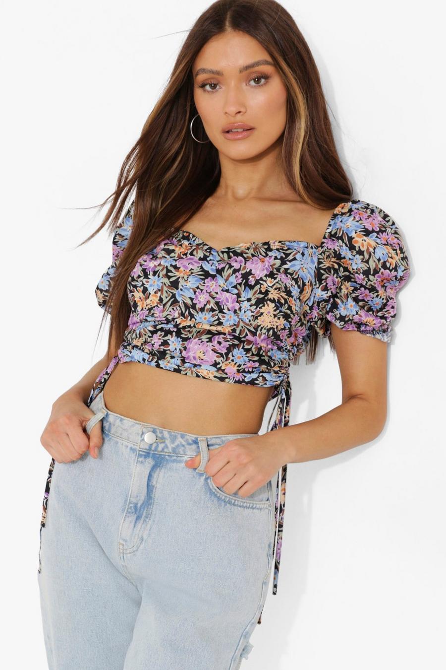 Floral Ruched Side Top | boohoo