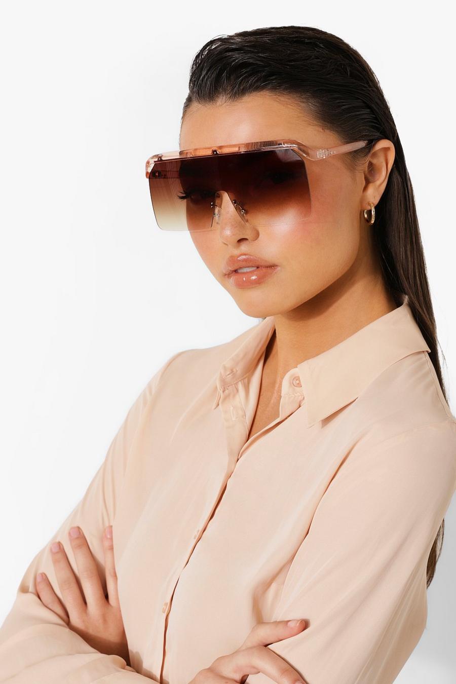 Oversize Visor-Sonnenbrille mit pinkem Gestell, Brown image number 1