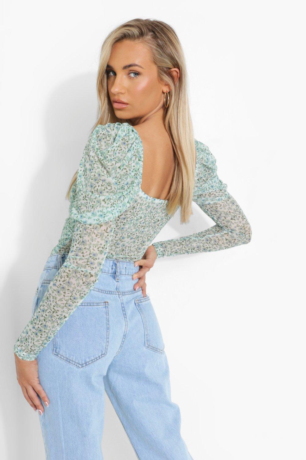 Women's Floral Puff Sleeve Bodysuit