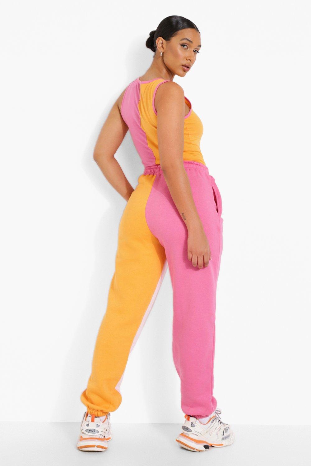 Colour Block Spliced Joggers boohoo IL